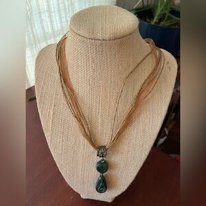 Multi Strand Wooden Inlaid Pendant Necklace
